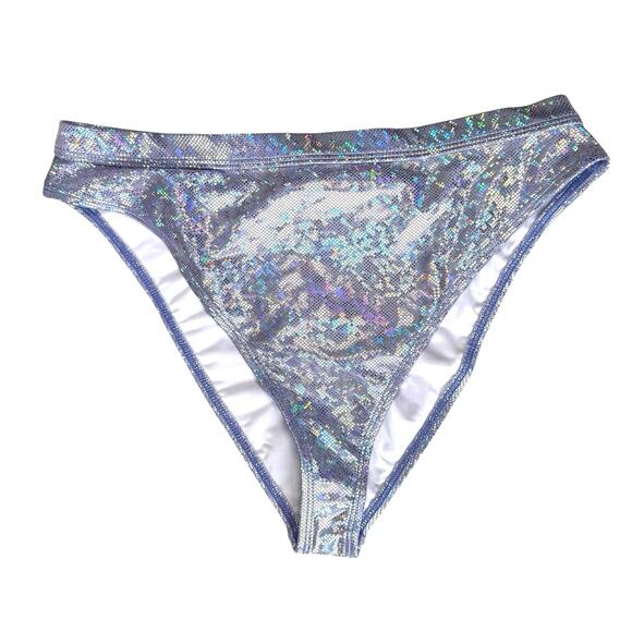 New HeartRaves Lavender Silver Holographic Booty Shorts Large High Cut Festival - Picture 1 of 12